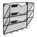 3 Tier Metal Mesh Hanging Mail Rack with Hooks Letter Document Magazine Office Sorter Bin. 