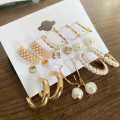 Fashion Retro Gold Earrings: 9 Pair Hoop Earring Set For Women. 