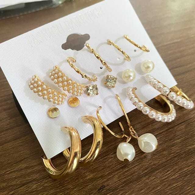 Fashion Retro Gold Earrings: 9 Pair Hoop Earring Set For Women