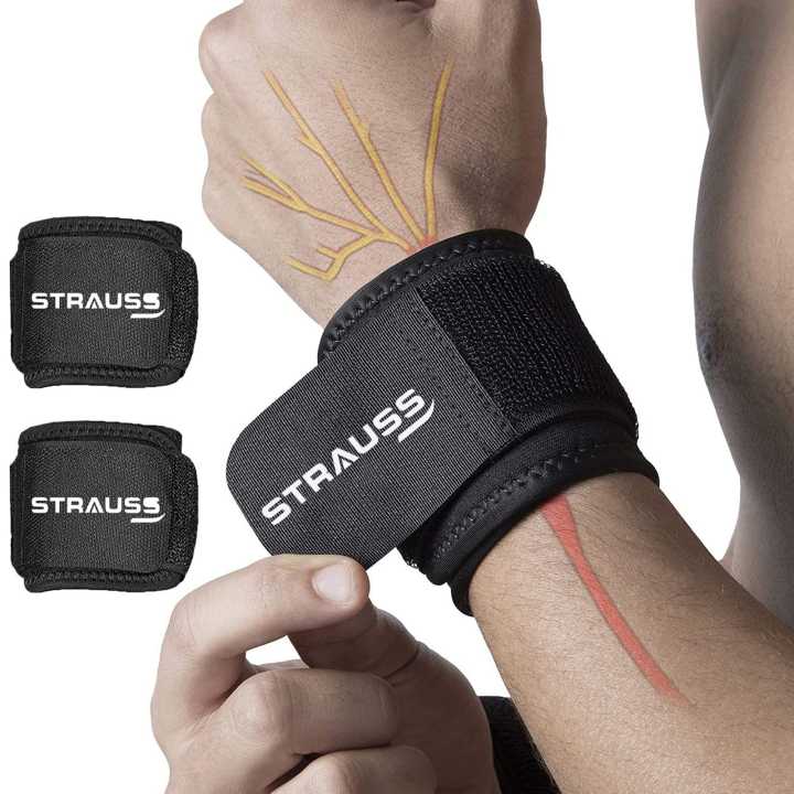 Strauss Wrist Support , Free Size, (Black) Comes in Pair | Durable Neoprene Material Wrist Support Band | Wrist Support Band - 1 Pair