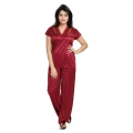 Silk Bridal Nightgown Set Stylish Fancy Bridal Nighty Set For Women Free Size Maroon Color. 