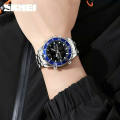 SKMEI 1850 Multifunction 3Time Analog Digital Stainless Steel watch For Men - Silver/Blue. 