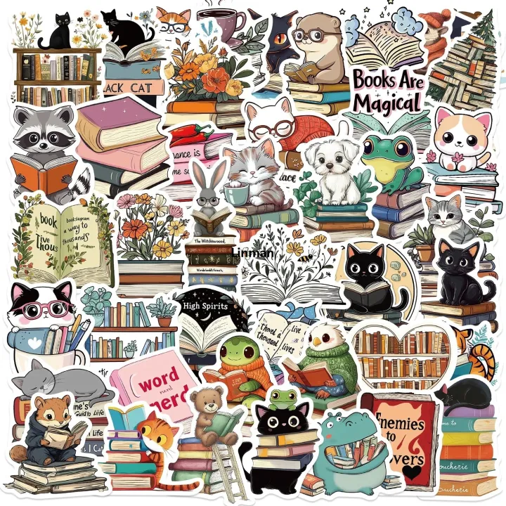 Linman%2050pcs%20Cartoon%20Cute%20Animal%20Reading%20Stickers%20Pack%20Phone%20SuitcaBargain%20price%20se%20Computer%20Laptop%20Journaling%20Materials%20DIY%20Handmade%20Sticker%20-%20Image%202