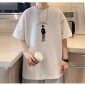 FUIV Heavy Waffle Short Sleeve T-Shirt Men's Summer Fashion Brand Loose Men's Hong Kong Style Plus Size Print Five-and-a-half Sleeves. 
