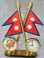 Nepal Flag With Clock And Bishwokarma For Car Dashboard. 