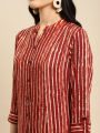 Kiva Rayon Tonal Striped Calf Length Kurtha for Women With Front Button Placket. 