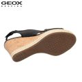 Geox Black Janira C Pure Leather Wedge Sandals For Women. 