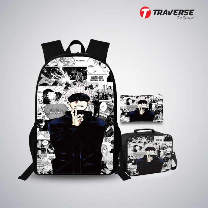 Traverse Anime Backpack, Lunch Box Pouch Bundle for Boys And Girls