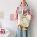 New Canvas Cartoon Handbags Eco Duck Print Cute Duck Tote Bag Soft Duck Embroidery Crossbody bag. 