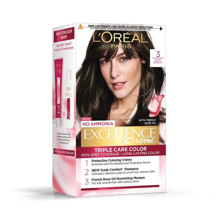LOreal Paris Excellence Creme Hair Color - 3 Dark Brown 72ml+100g