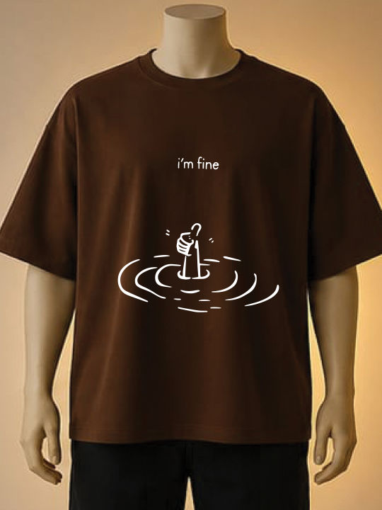 "I'm%20Fine"%20Drowning%20Thumbs%20Up%20Graphic%20T-Shirt-%20Blue,%20Brown,%20Black%20-%20Image%202