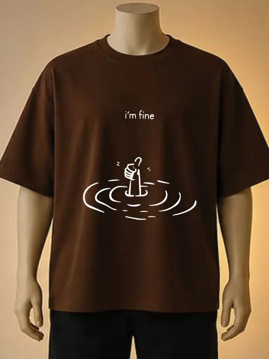 "I'm%20Fine"%20Drowning%20Thumbs%20Up%20Graphic%20T-Shirt-%20Blue,%20Brown,%20Black%20-%20Image%202