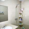 4 Tier Height Adjustable Tension Pole Plastic Tray Bathroom Organization Corner Rack Shelves With Towel Pole. 