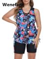 Wenefang Print Large Plus Size Tankini 2024 Two Pieces Swimsuit Women High Luxury Waist Swimwear Female Bathing Swimming Swim Suit Beach Bathers. 