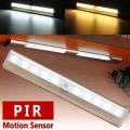 10LED Strip Light Auto Switch Cabinet Wardrobe Stairway Drawer PIR Motion Sensor Pure White. 