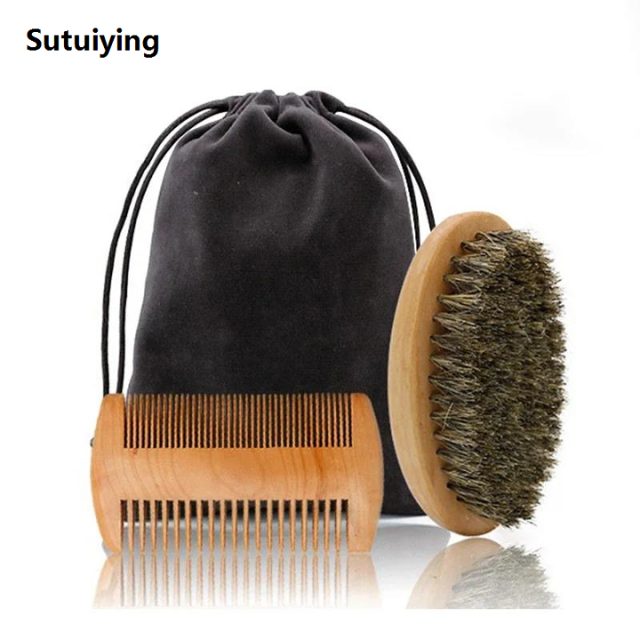 Sutuiying Men's Shaving Brush Set Boar Bristle Portable Barber Natural Beard Sales promotion Brush for Facial Cleaning Wooden Comb Styling Tool Wholesale
