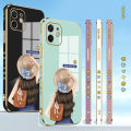 Jizetin for Realme C11 2021 / C20 C20A Back Cover With Free Lanyard Girl In Hat 6D Plating Silicone Phone Case. 