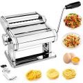 Pasta Maker Machine - Adjustable Crank Roller & Attachments - Manual Hand Press. 