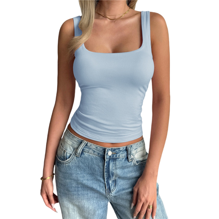 Women's Sleeveless Square Neck Tank Top Blue S