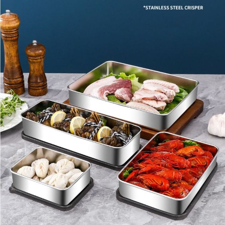 New 304 Stainless Steel Fresh Keeping Metal Box Multi-function with Lid Kitchen Food Storage Large Capacity Multiple Specifications Seal Metal Box