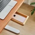 Invisible Pull Type Natural Bamboo/Walnut Under Desk Adhesive Wooden Storage Drawer Hidden Drawer Home Storage Stationery Container. 