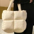 New Nylon Cloth Puffy Shoulder Bag Large Capacity Quilted Down Feather Handbag Soft Padded Space Cotton Shopping Tote. 