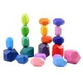 (GGBR) Children Wooden Colored Stone Blocks Building Block Educational Toy Nordic Style Stacking Block Game Rainbow Wooden Toy. 