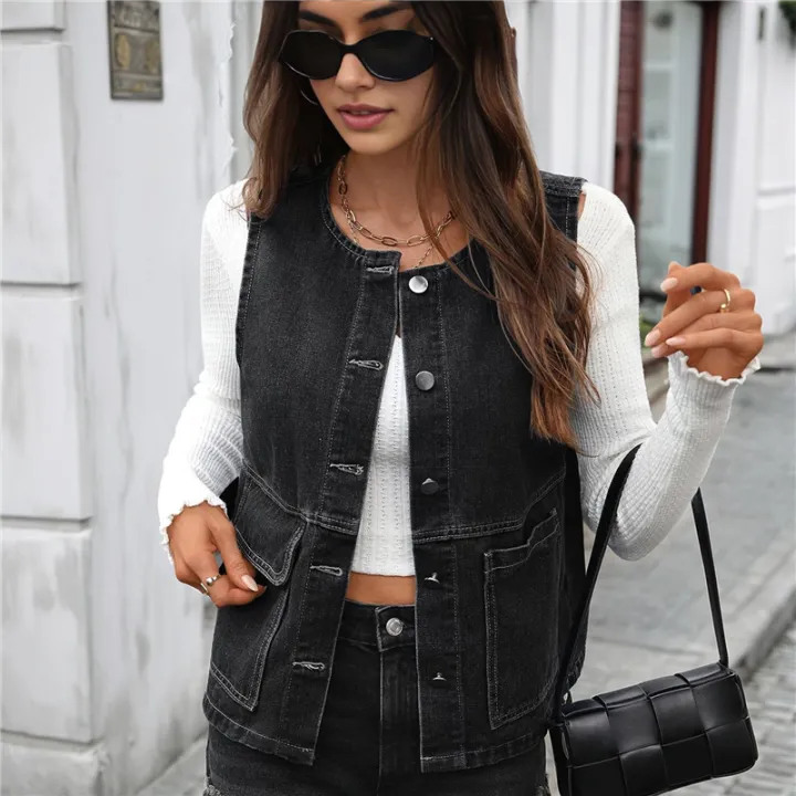 Women'S%20Denim%20Vest%20Mid%20Long%20Jean%20Vest%20Sleeveless%20Jackets%20Distressed%20Vest%20Black%20Grey%20L%20-%20Image%205