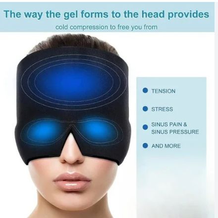 Migraine Relief Cap, Cold Therapy Headache Relief Hat/Ice Head Wrap/Ice Pack Mask, Cold Compress Headache Relief Cap for Tension, Sinus & Stress