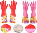 2 Pairs Long Cuff Waterstop Dishwashing Cleaning Household Latex Gloves. 