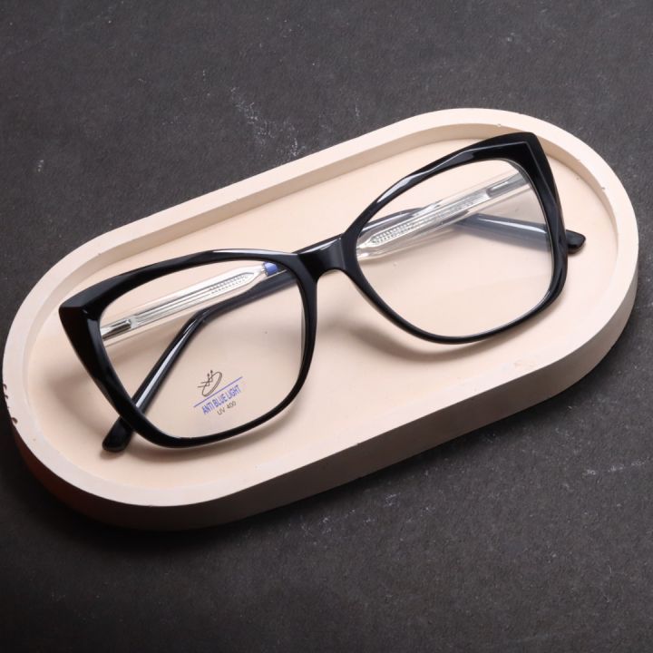 Cat Eye Square Design Black Frame Glass For Women