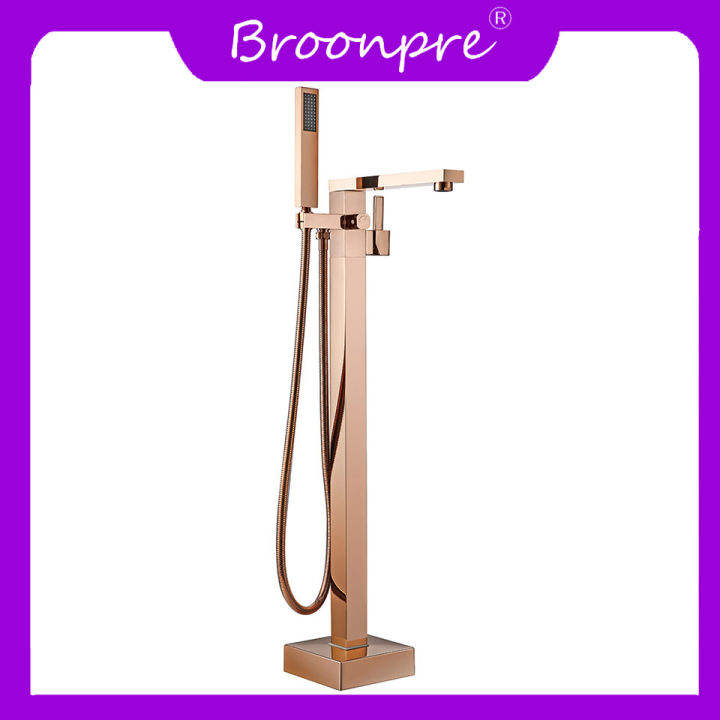 Broonpre Bathroom Freestanding Floor Mounted Bath Spout Faucet Cold/Hot Mixer Tap With Shower Hand Faucet Matte Black