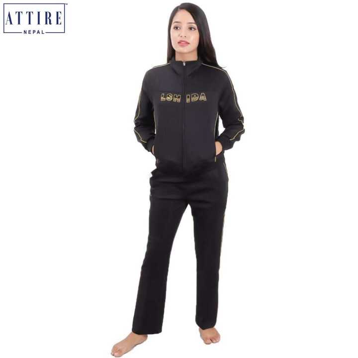 Attire Nepal Black With Yellow Line Track Suit Set For Women (TS-02)