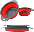 Silicone Folding Rice Strainer Bowl for Kitchen, Collapsible Colander, Fruits Vegetables Washing Basket-Red And Green. 