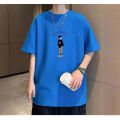 FUIV Heavy Waffle Short Sleeve T-Shirt Men's Summer Fashion Brand Loose Men's Hong Kong Style Plus Size Print Five-and-a-half Sleeves. 