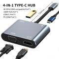 4 in 1 USB Type C Hub with PD, HDMI, VGA and USB Output. 