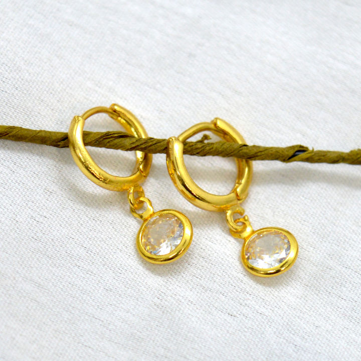 Jewels of Nepal Gold Plated Juli Style Round Stone Drop Earrings For Women