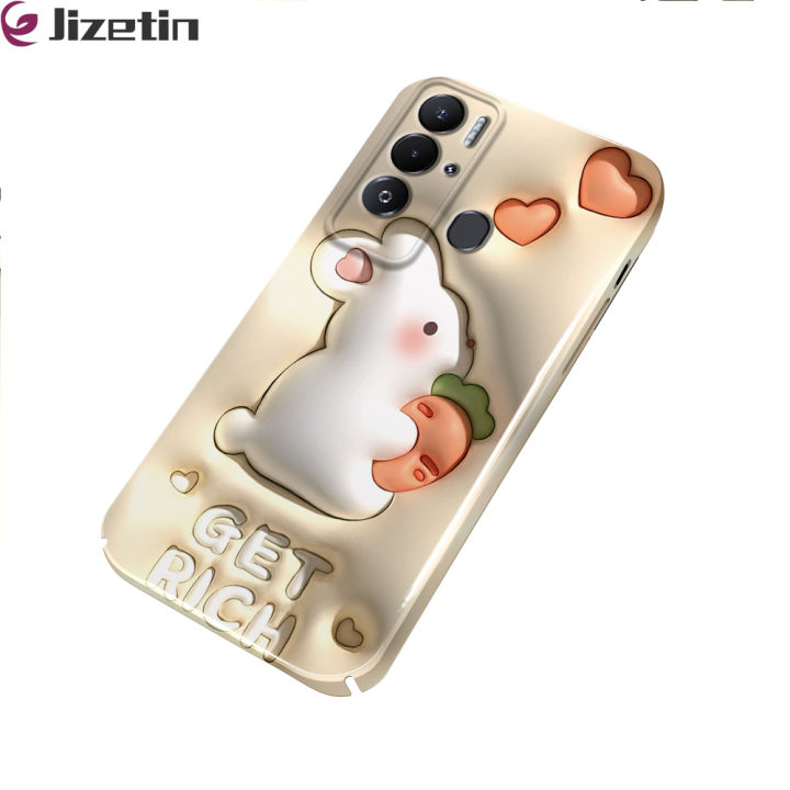 Jizetin for Tecno Pova Neo Back Cover Cute Rabbit Luxury Slim Hard Crashproof Mobile Phone Case