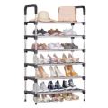 Stainless Steel Shoe Rack Organizer Foldable Durable Portable Size 60 cm x 30 cm x 110 cm (6 Layer, Black). 