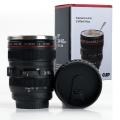 Camera Lens Plastic Coffee Mug With Lid, Black. 