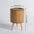 Vintage Imitation Rattan Woven Flower Shelf Handmade Storage Basket with Wooden Legs Plant Pot Stand Holder Easy Install ,E. 