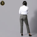 Boss Lady Dark Grey Cotton Front Button Formal Pant For Women. 