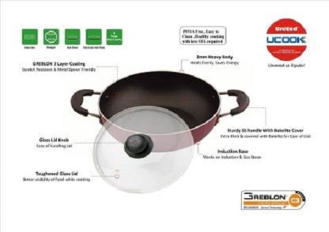 United Ucook  Non -Stick Deep Kadhai 280mm With Lid