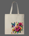 Floral Rose Printed Tote Bag | Colorful Flower Design– Black & White. 