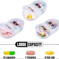 BB AM/PM Pocket Pill Organizers - 2 Sided Organiser Box Pill Organizer Pocket Small Case Holder AM PM Pill Organizer Portable Two Compartment Pill Case Round Pill Container Travel 2 Times a Day for Vitamin Medication Supplement. 