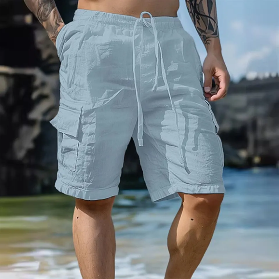 Casual Shorts Mens Cotton Shorts With Elastic Waist And Drawstring