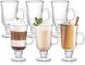 Irish Glass Coffee Mugs, Latte Cups, Set Of 6 Pieces Cappuccino And Hot Chocolate Mugs With Handle, Clear Glass Mugs For Hot Beverages. 