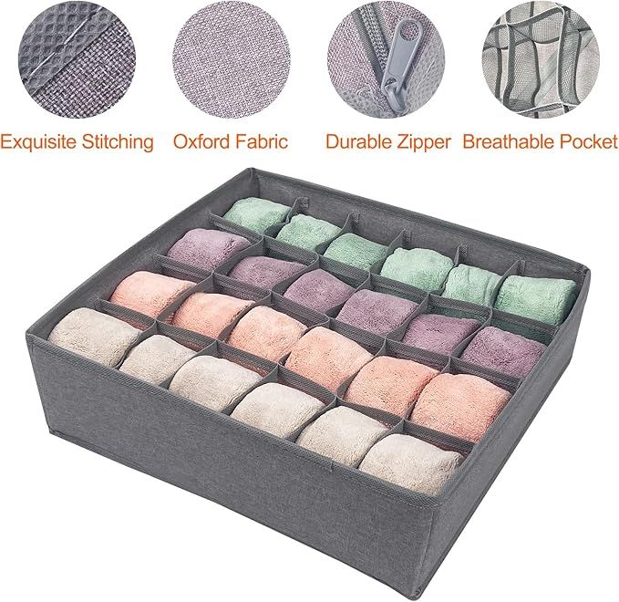 24 Grid Compartments Foldable Closet Organizer Storage Boxes for Socks ...