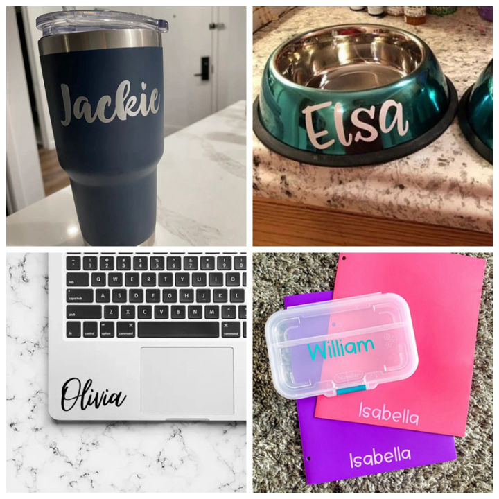 6pcs/set Personalized Name Vinyl Sticker Custom Text Decals For Laptop Glass Cup Box Mirror Decoration Wedding Party Decor