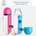 2 in 1 Portable Water Bottle 600ML with 7 Days Pill Box Organizer Planner Box. 